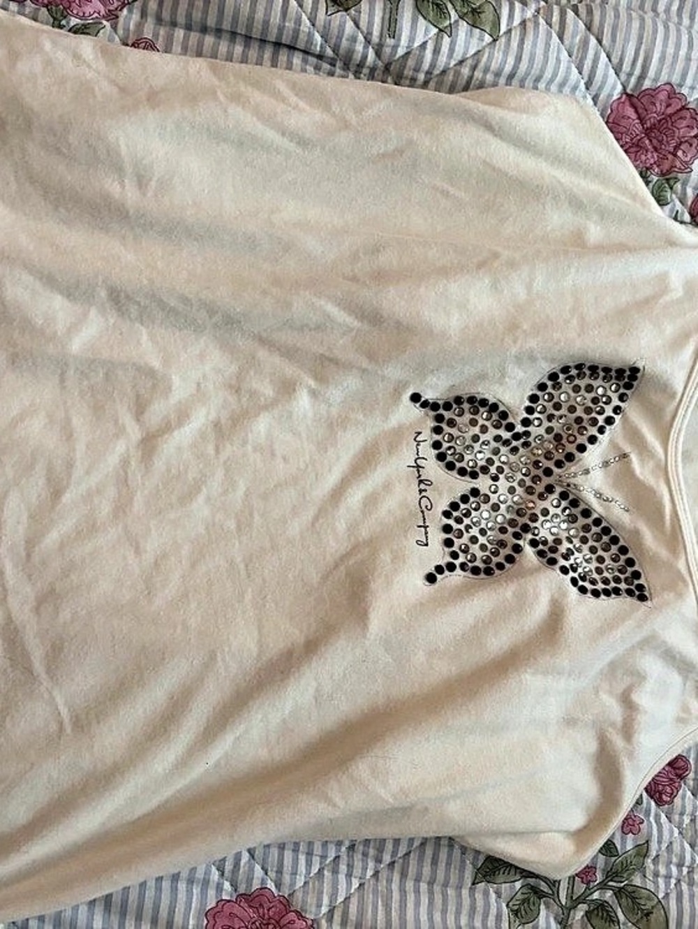 New York & Company Butterfly Embellished Tank Top in Cream